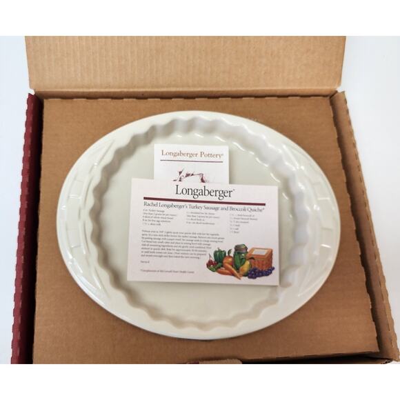 Longaberger Woven Traditions Quiche Dish Vintage 1999 Ivory Pottery NWT and Box - Picture 1 of 12